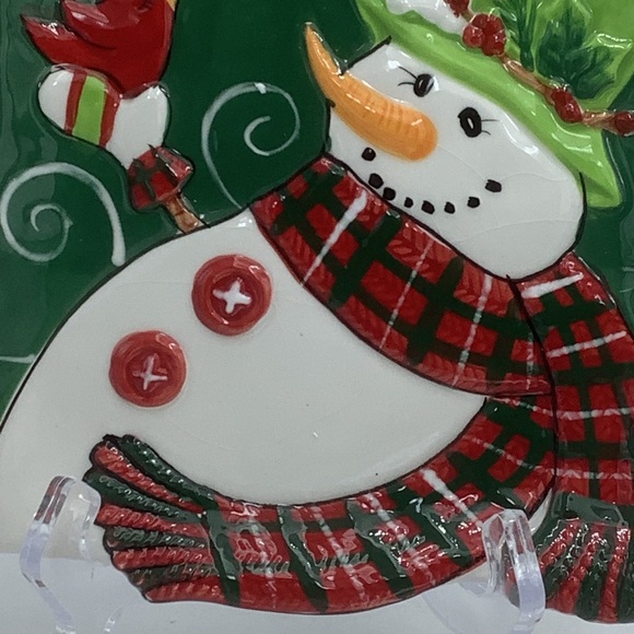 Fitz and Floyd Holly Hat Snowman Snack Plate and Spreader - Picture 4 of 13